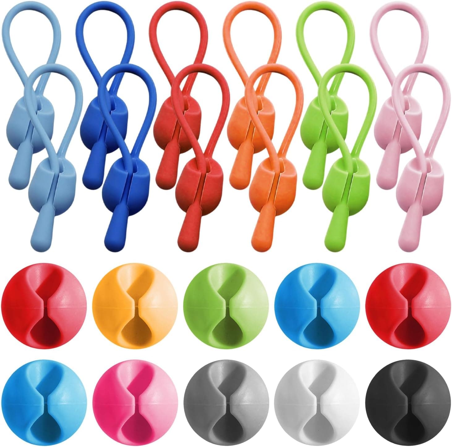 CWPFVQA | Conjunto de 12 fitas de velcro para cabos e 10 organizadores de secretária para gestão de cabos
