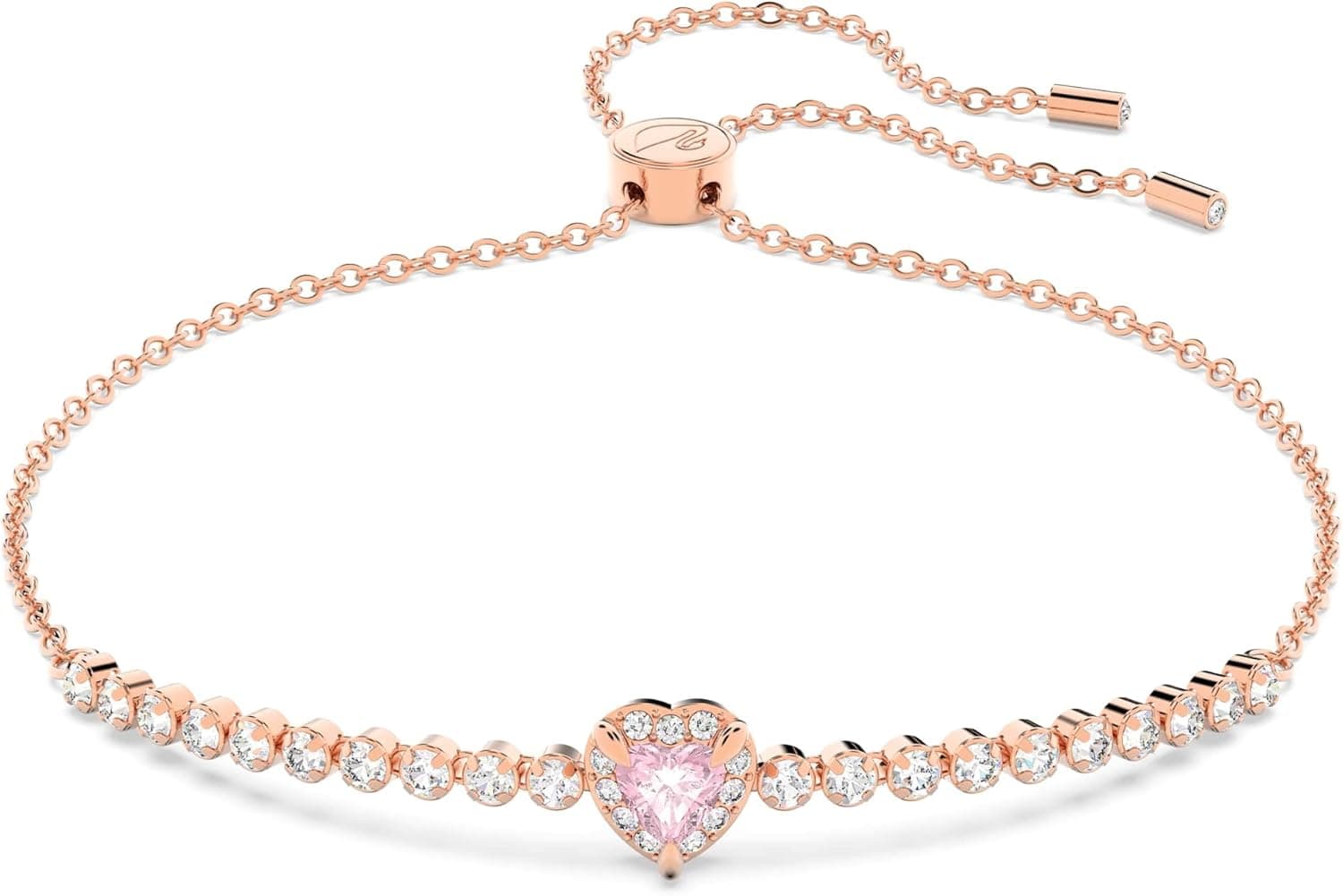 Swarovski Pulseira One, coração, rosa, tom de banho rosa dourado