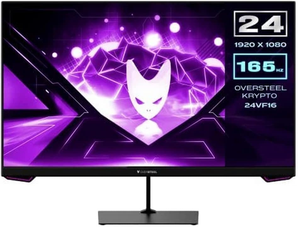 Oversteel - KRYPTO Monitor de Gaming LED FullHD de 24 polegadas (1920 x 1080), painel VA, 16:9, 1 ms, 165 Hz, HDMI, Display Port, preto