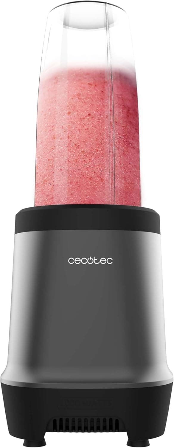 Cecotec Liquidificadora individual Nutriblender Fusion, potência de 1000 W, 6 lâminas, revestimento de titânio preto, Smothies, batidos e sumos, 2 copos portáteis de 900 e 500 ml, pique de gelo