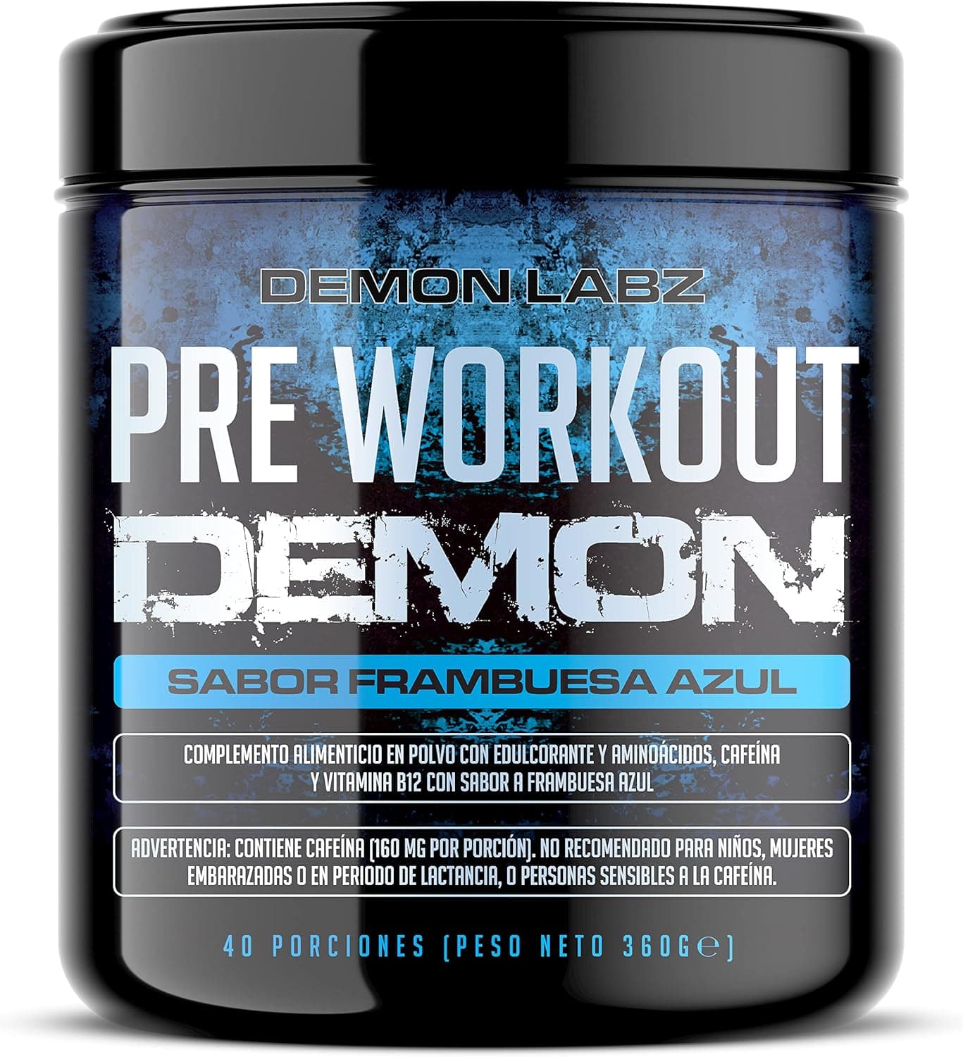 Pre Workout Demon - Suplemento potente pré-treino com creatina, cafeína, beta-lanina e glutamina (framboesa azul, 360 g)