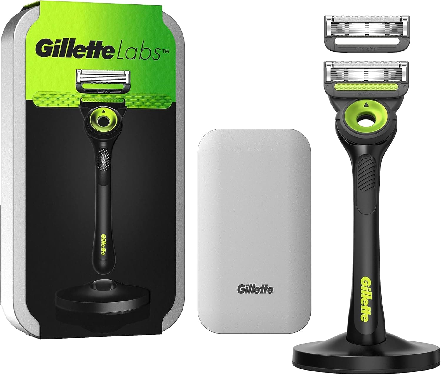 Gillette Labs Máquina de barbear homem com barra foliante, estojo de viagem, 2 peças sobressalentes, lâminas de barbear