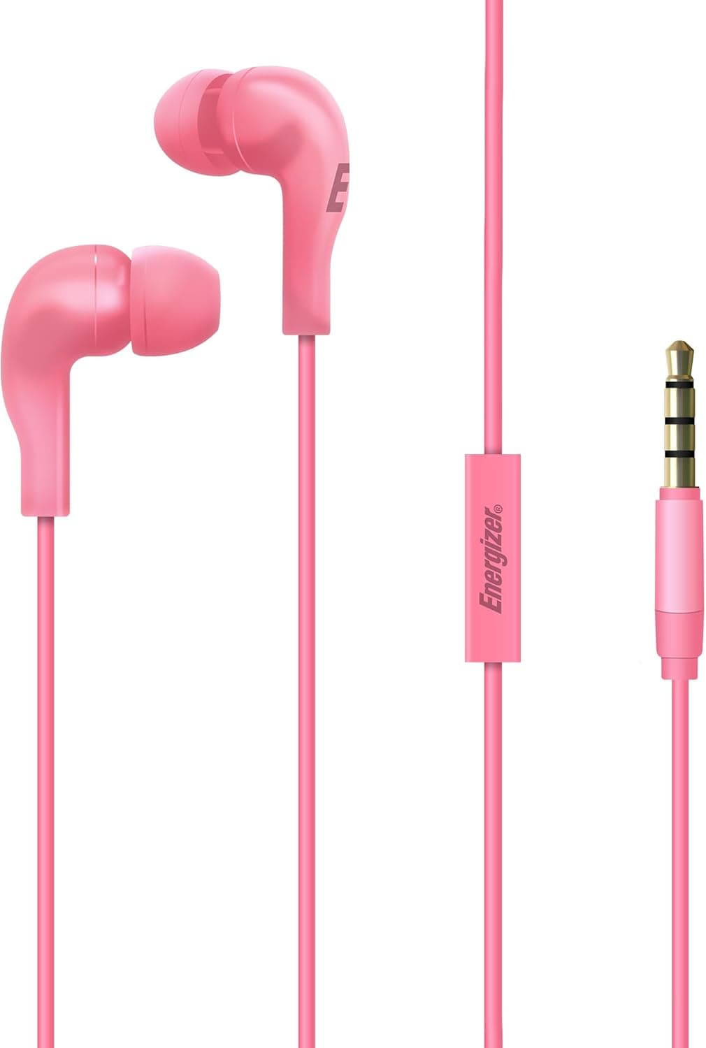 Energizer - Auriculares intraurais com cabo, controlo remoto 1 botão de controlo – Conectividade: Cabo Jack de 3,5 mm – Cor: Rosa