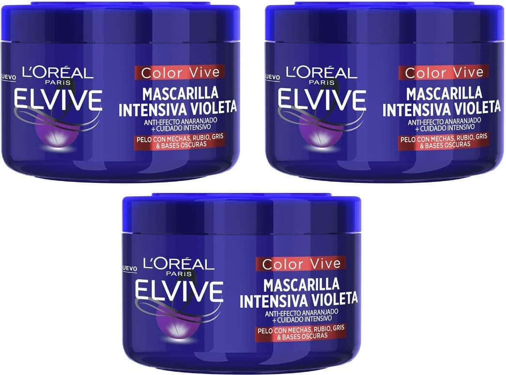 L'Oreal Paris Elvive Color Vive | Máscara roxa intensiva para cabelo com madeixas ou escuro, 250 ml x 3