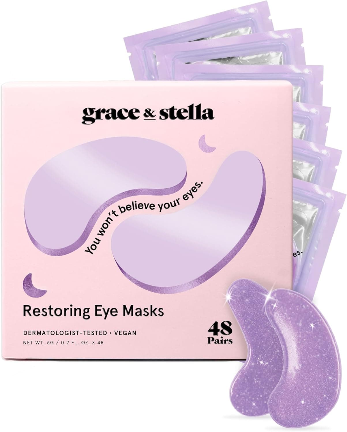 Grace & Stella Hydrogel Eye Patches | Patches para olhos com retinol e ácido hialurónico, vegan, 48 pares