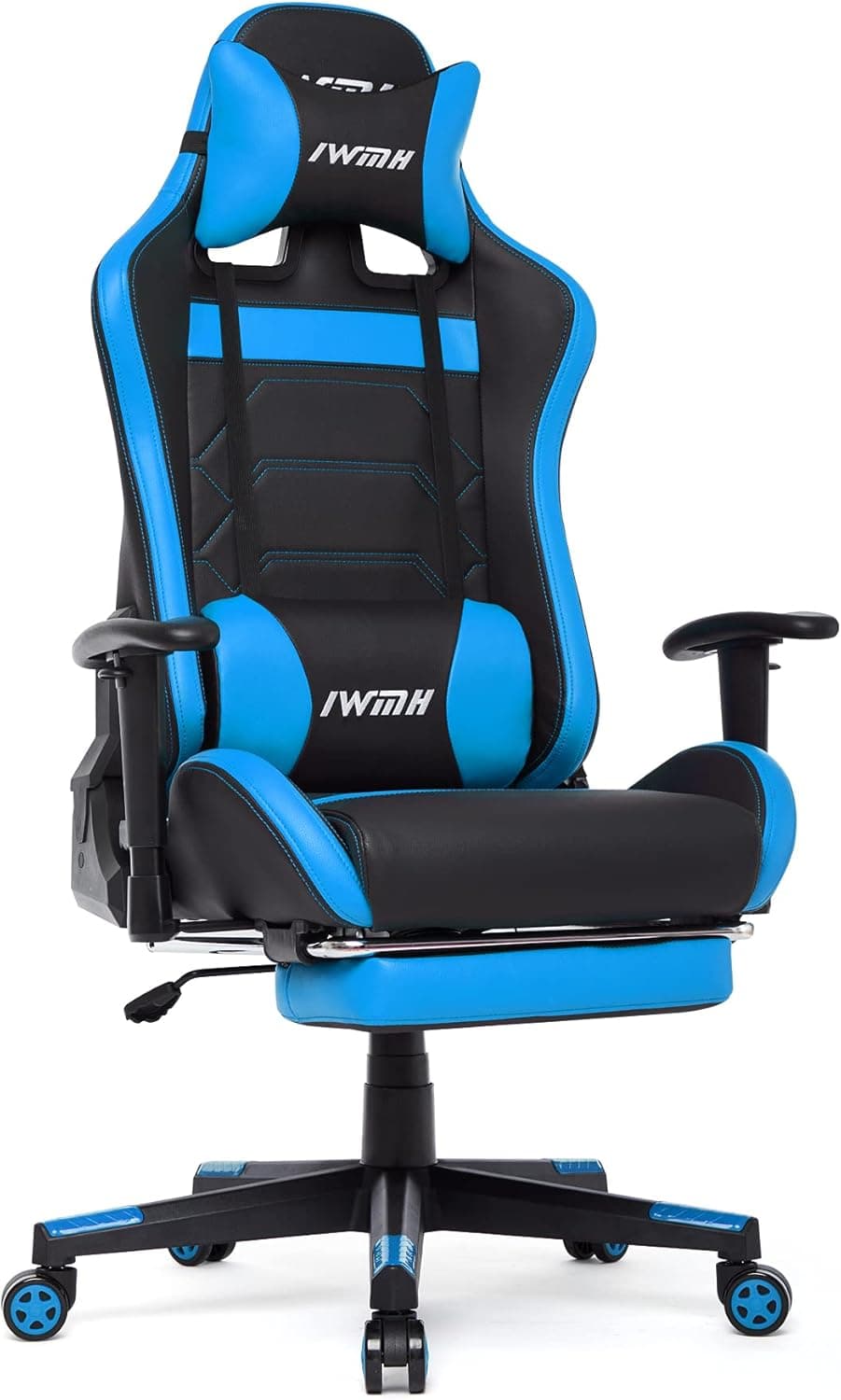 IntimaTe WM Heart Cadeira gaming ergonómica com apoio para os pés, inclinação ajustável 135 ° reclinável, com suporte lombar e apoio de cabeça (azul)