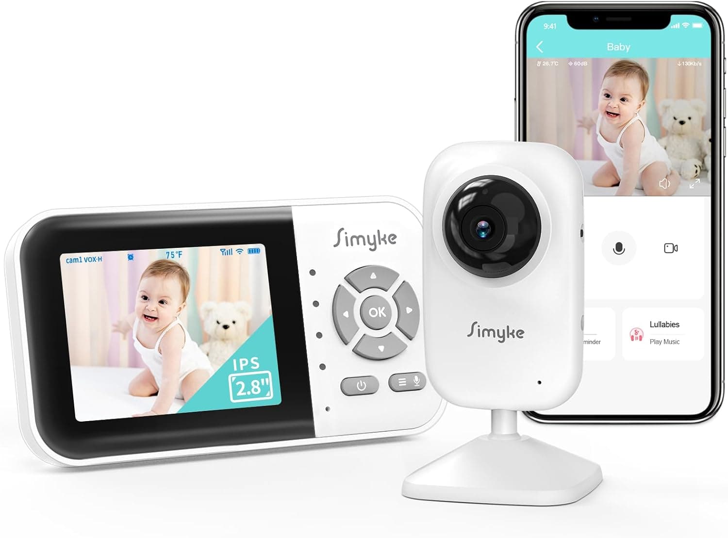 Monitor de vídeo para bebé, câmara WiFi para bebé, visualização de 2,8 polegadas e controlo de aplicações, 1000 pés de longo alcance, conversa em 2 vias, visão noturna automática