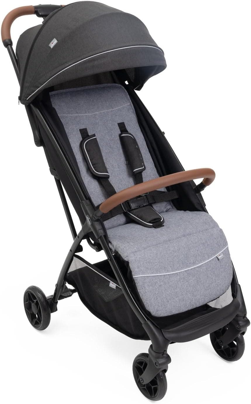 Chicco Cadeira de passeio leve Glee, prática e leve, fecho automático, assento largo e confortável, rodas de alta qualidade, encosto ajustável, tampa para o sol, até 22 kg, cinzento