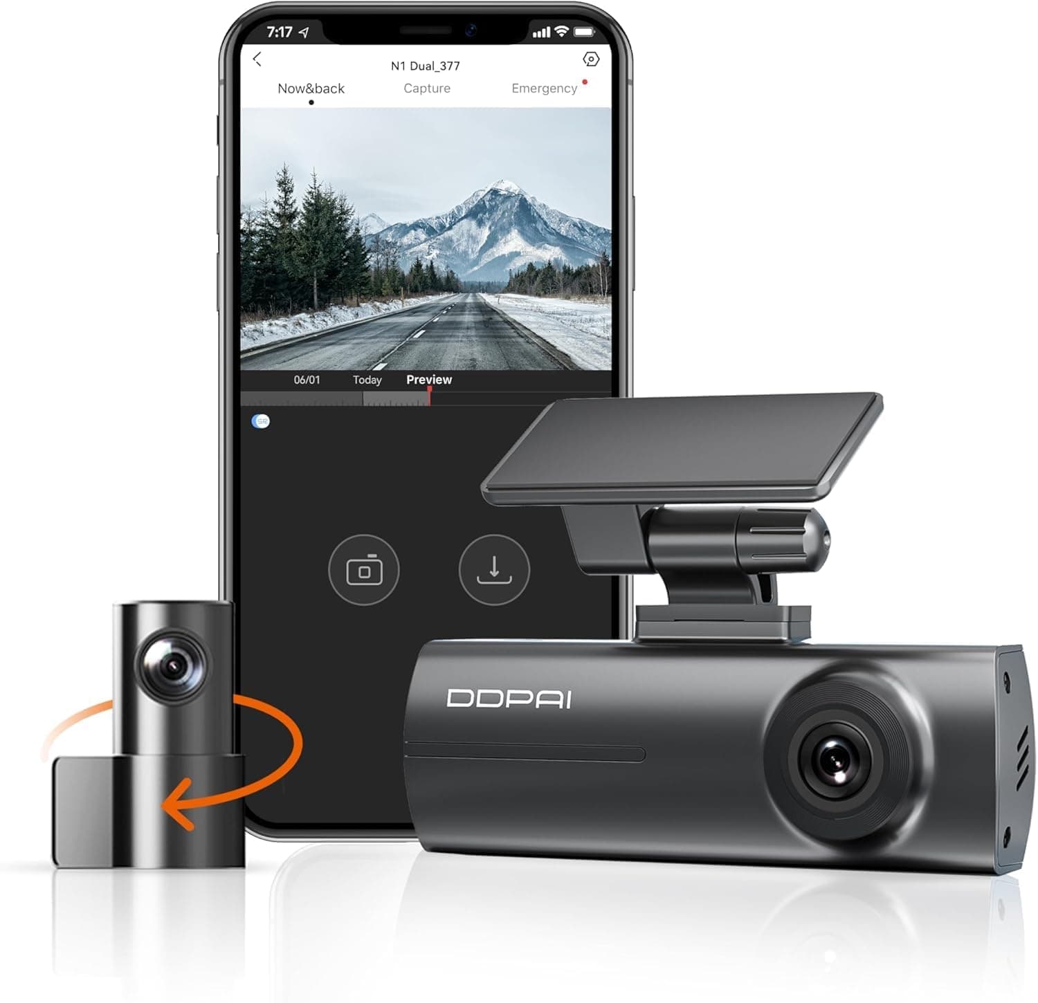 DDPAI Dashcam 1296P 1080P Câmeras frontal e traseira, Dashcam câmara carro com WiFi, controlo através da aplicação, visão noturna, modo de estacionamento 24 horas, sensor G, gravação em loop, N1 duplo