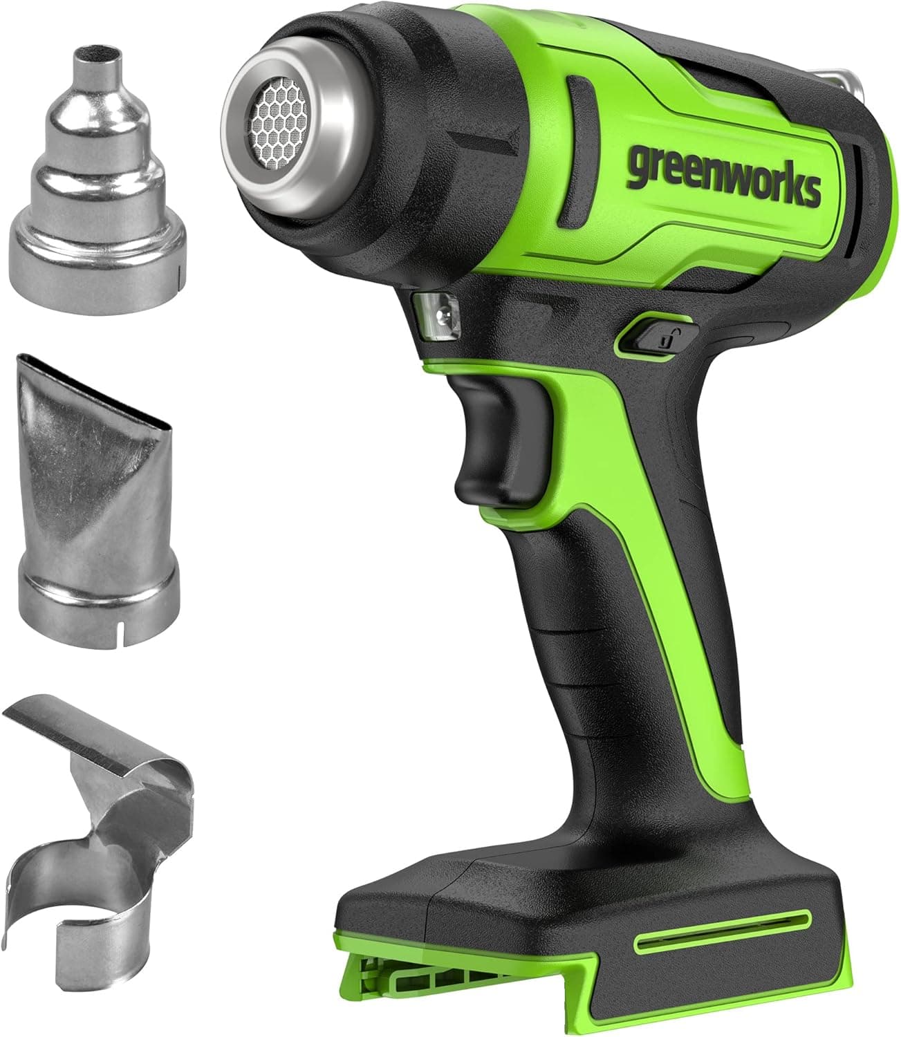 Greenworks G24HG Pistola de calor sem fio, aquecimento rápido em 9 segundos, 200 L/Min 2 velocidades de ventilador, sem bateria de 24 V e carregador, garantia de 3 anos