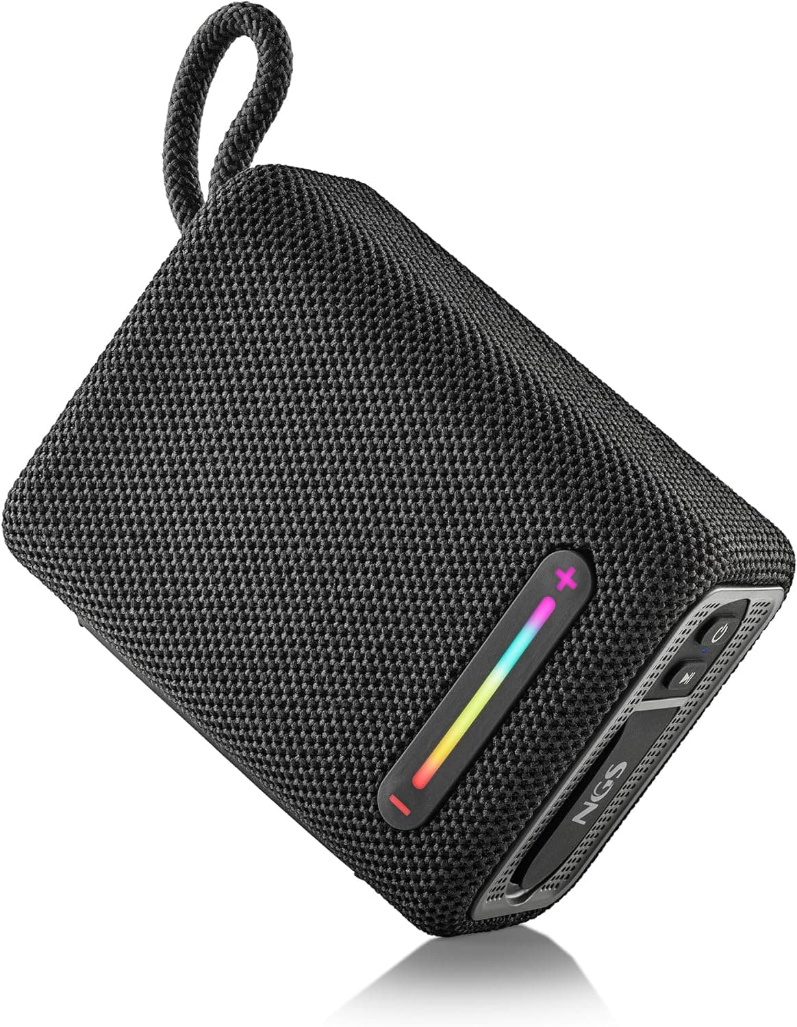 NGS Roller Furia 1 Black - Altifalante portátil compatível com tecnologia Bluetooth, luzes RGB, impermeável IPX6, 15 W, True Wireless, USB, duração da bateria de 9 horas, preto