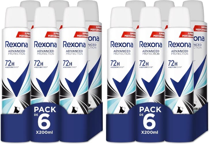 Rexona Desodorante aerossol Advance Protection invisível Aqua 72 h para mulher, 200 ml x 12
