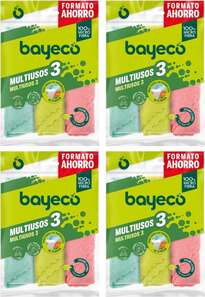 Bayeco | Panos de microfibra multiusos ultra absorventes para todas as superfícies, 3 unidades x 4