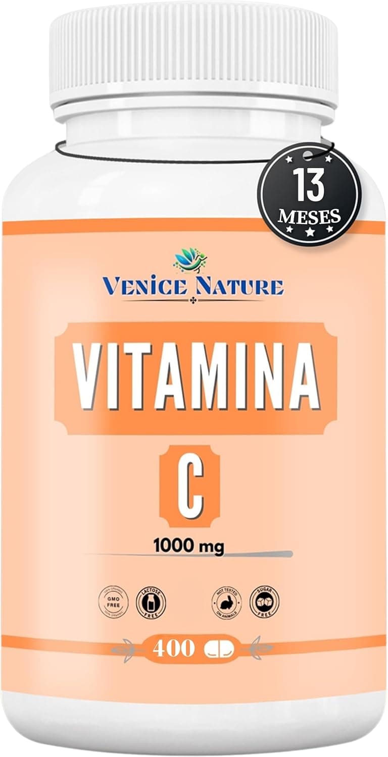 Vitamina C 1000 mg Pura - 400 unidades - 1 tablet por dia, fornecimento de 13 meses - para o sistema imunitário - Reduz o cansaço e a fadiga - sem aditivos