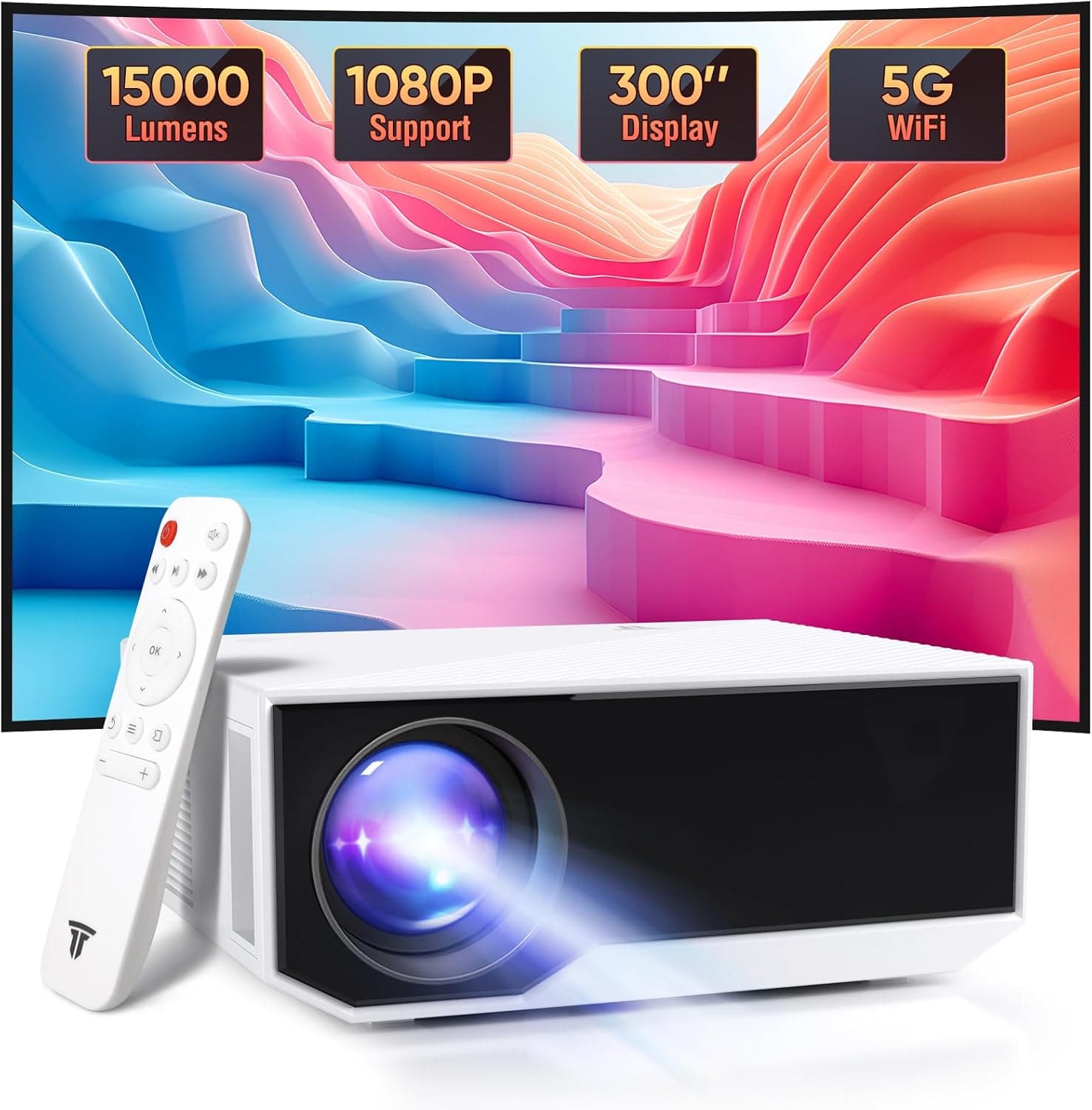 Wielio 4K-Blanco | Projetor portátil com Bluetooth e Wi-Fi compatível com 4K e Full HD, 16000 lúmenes para cinema em casa