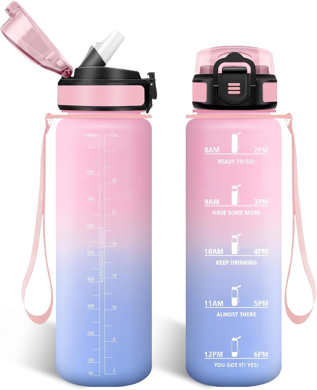 HoneyHolly Water Bottle | Garrafa reutilizável 1 litro sem BPA com palhinha e marcador de tempo