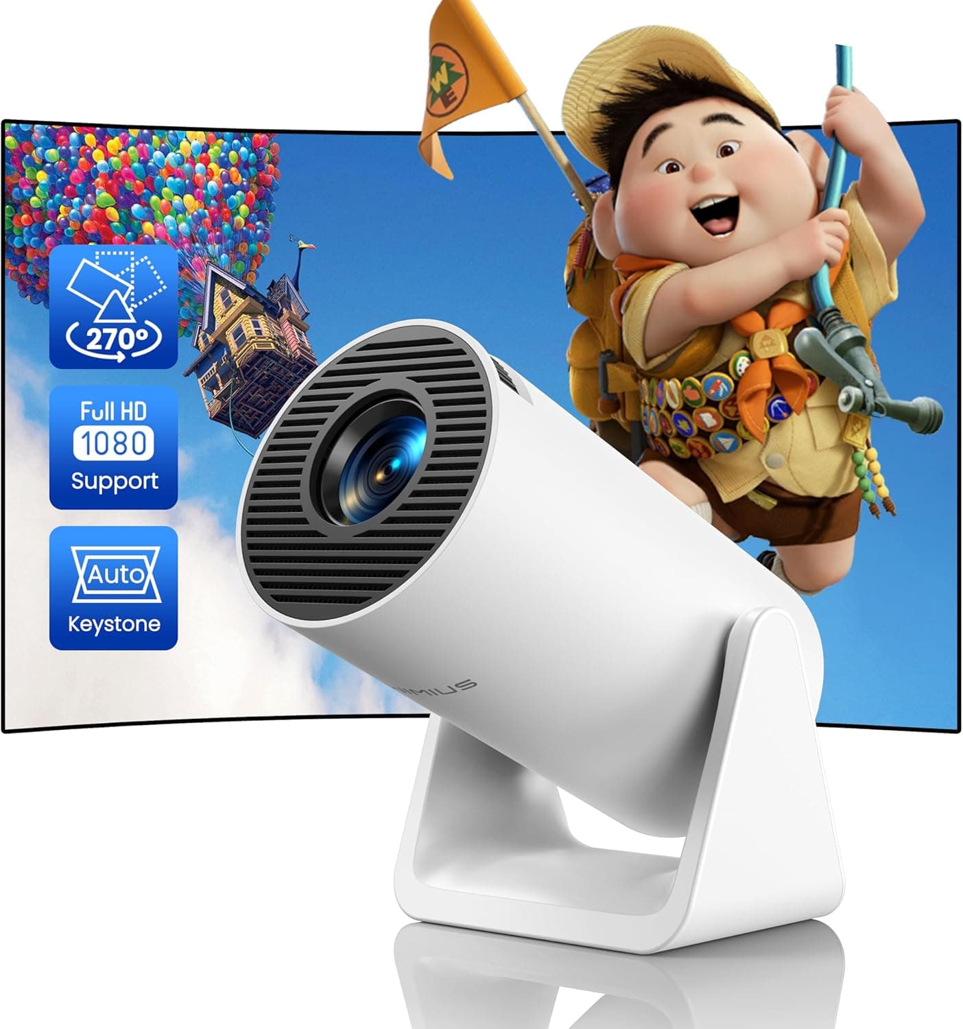 Mini projetor portátil de 9500 lúmenes, 5G, WiFi Bluetooth WiMiUS, projetor 1080P, Full HD, suporte com suporte giratório de 270°, projetor móvel de cinema em casa para HDMI/USB/TV Stick