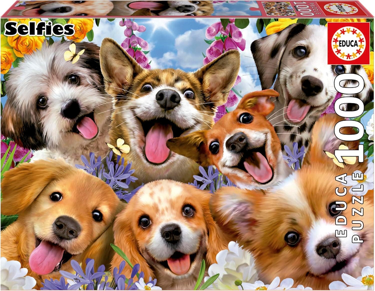 Educa Selfie of Dogs | Puzzle de 1000 peças com imagem de cães e cola incluída