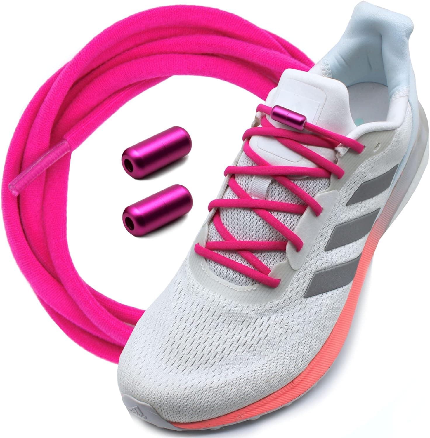 Run out sports | Atacadores elásticos sem necessidade de atar com fecho rápido e cápsulas metálicas, cor-de-rosa