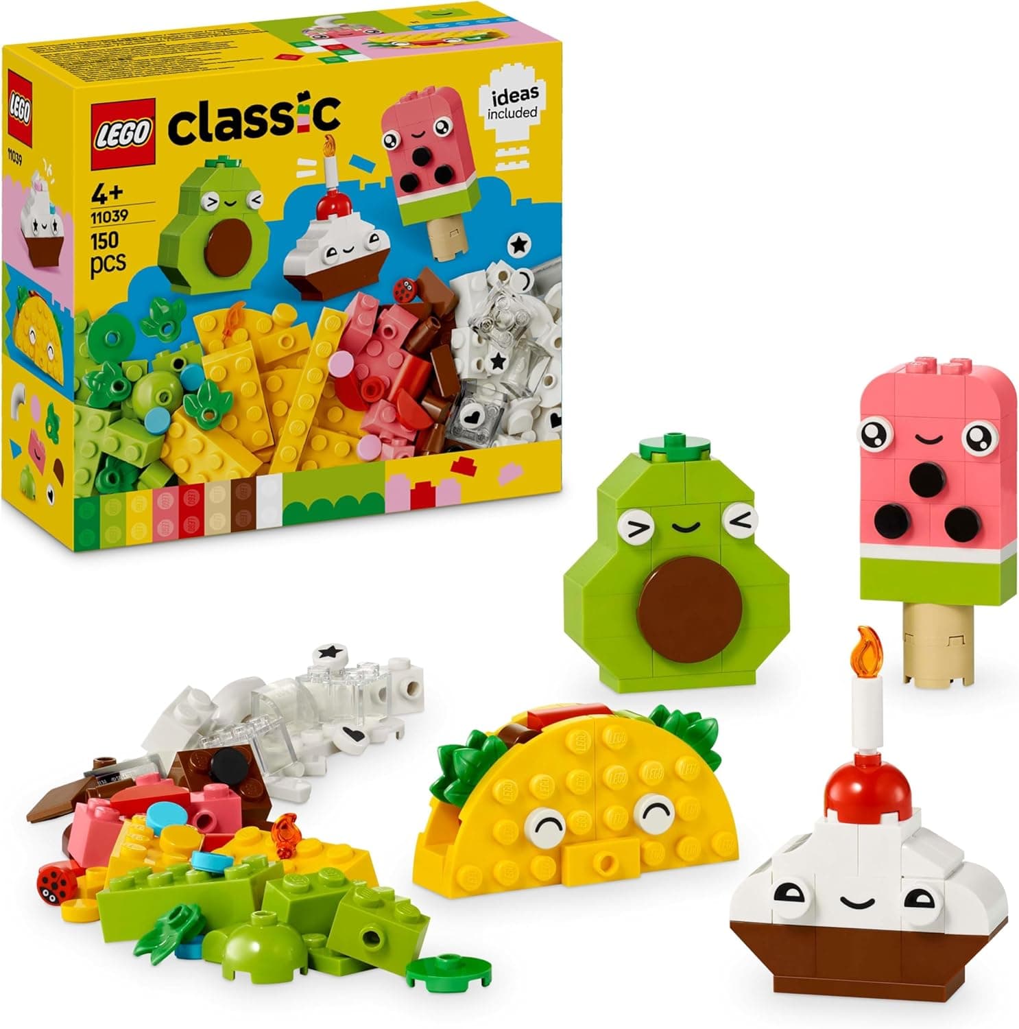 LEGO Classic Amigos nutritivos criativos comida de brinquedo para meninos e meninas de 4 anos ou mais, tijolos coloridos para construir um Cupcake, gelado, abacate e taco, presente infantil 11039