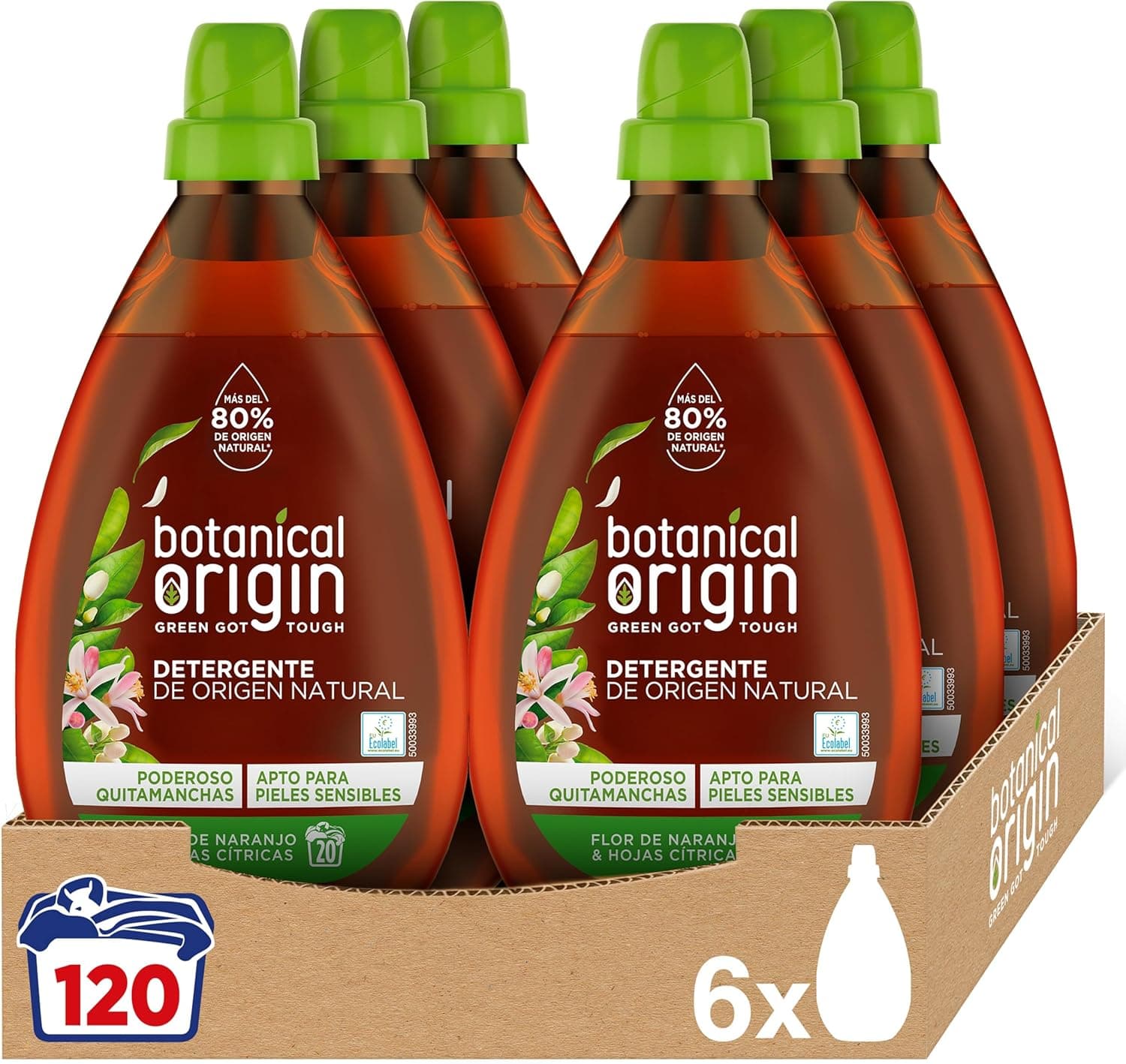 Botanical Origin Citrus | Detergente líquido aroma flor de laranjeira e folhas cítricas pack de 6 frascos de 900 ml para 120 lavagens