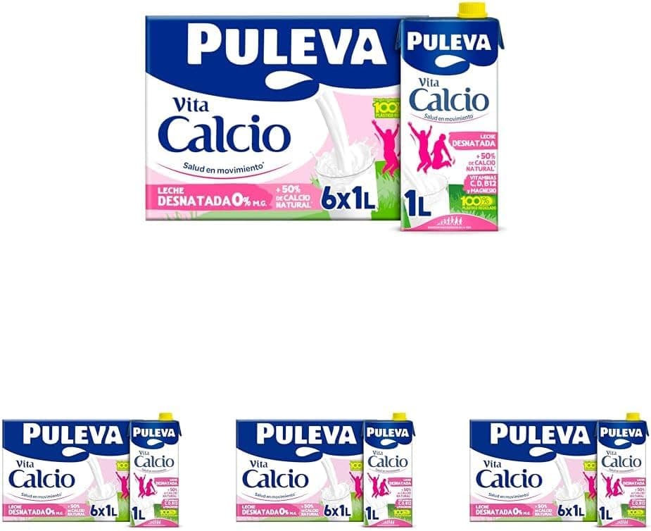 Leite Puleva Vita Calcio Desnatado brik 1 L, caixa de 6 litros (embalagem de 4)