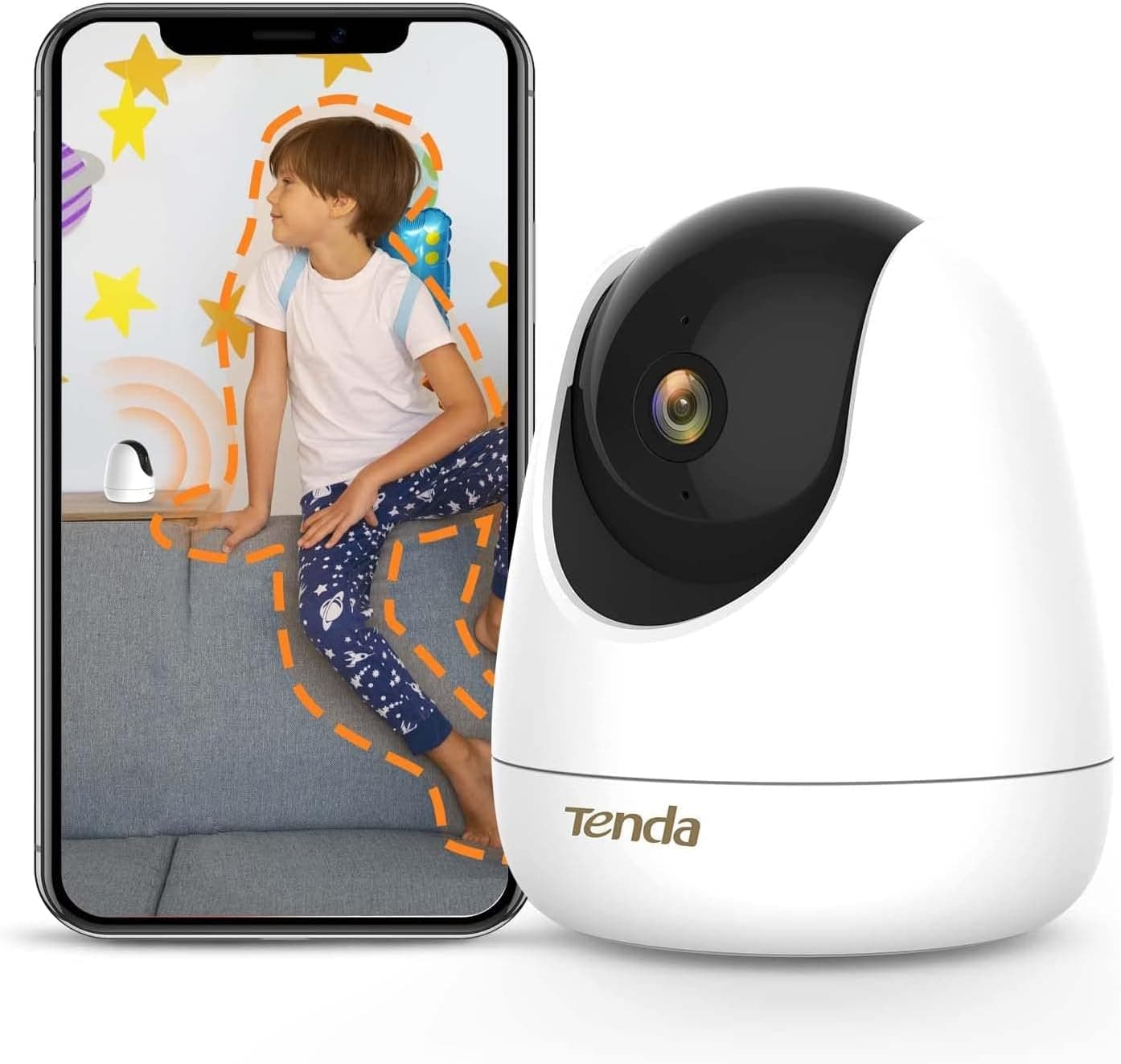 Tenda Câmara de vigilância WiFi interior, 2 K, 4 MP, para bebé cão, visão noturna, câmara IP 360 º monitor de bebés com câmara de deteção humana inteligente AI, áudio bidirecional CP7