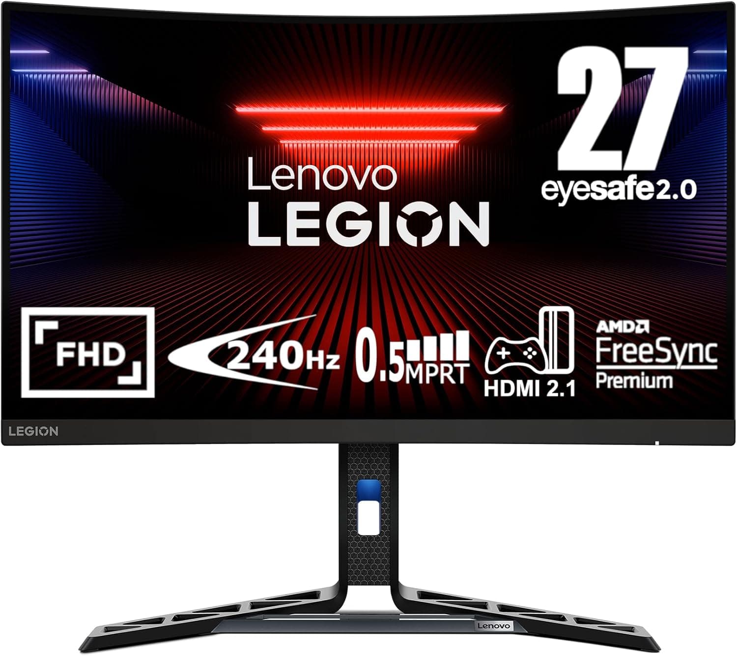 Lenovo Legion R27fc-30 Monitor de jogos curvo de 27'' FullHD com EyeSafe (VA, 240 Hz, 0,5 ms, HDMI+DP, FreeSync, altifalantes) ajuste de inclinação/pivot/rotação - preto