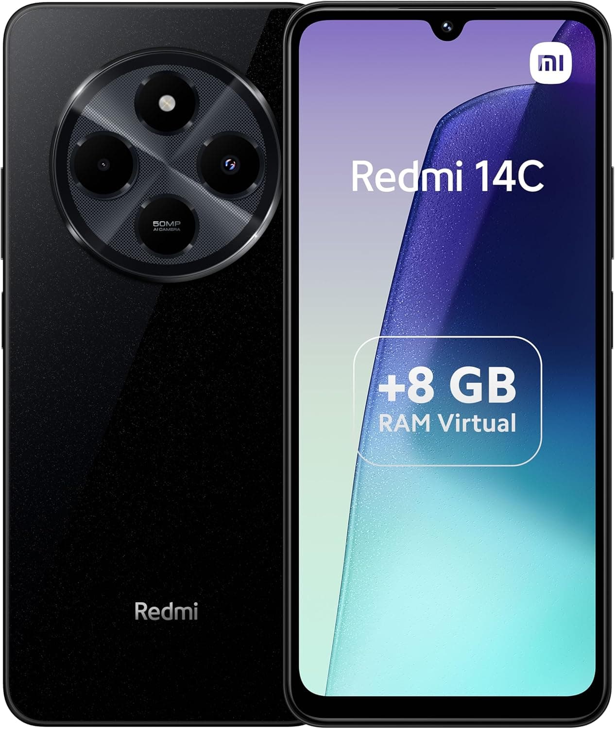 Xiaomi Redmi 14C Smartphone de 8 + 256 GB, ecrã LCD de 6,88" de 120 Hz, MediaTek Helio G81 Ultra, câmara dupla com IA de 50 MP, 5160 mAh, NFC, preto