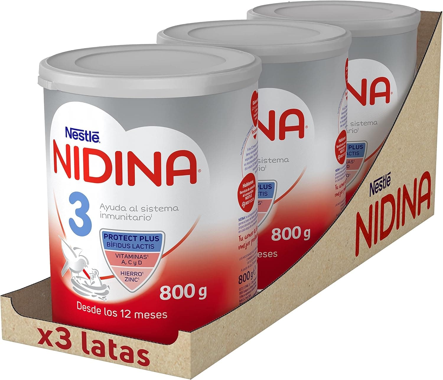 Nestlé NIDINA 3 leite de crescimento em pó para bebés a partir dos 12 meses, frasco de 800 g