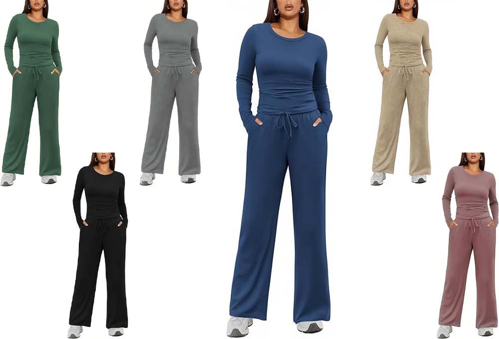 Ekouaer | Pijama comprido de inverno para mulher com manga comprida