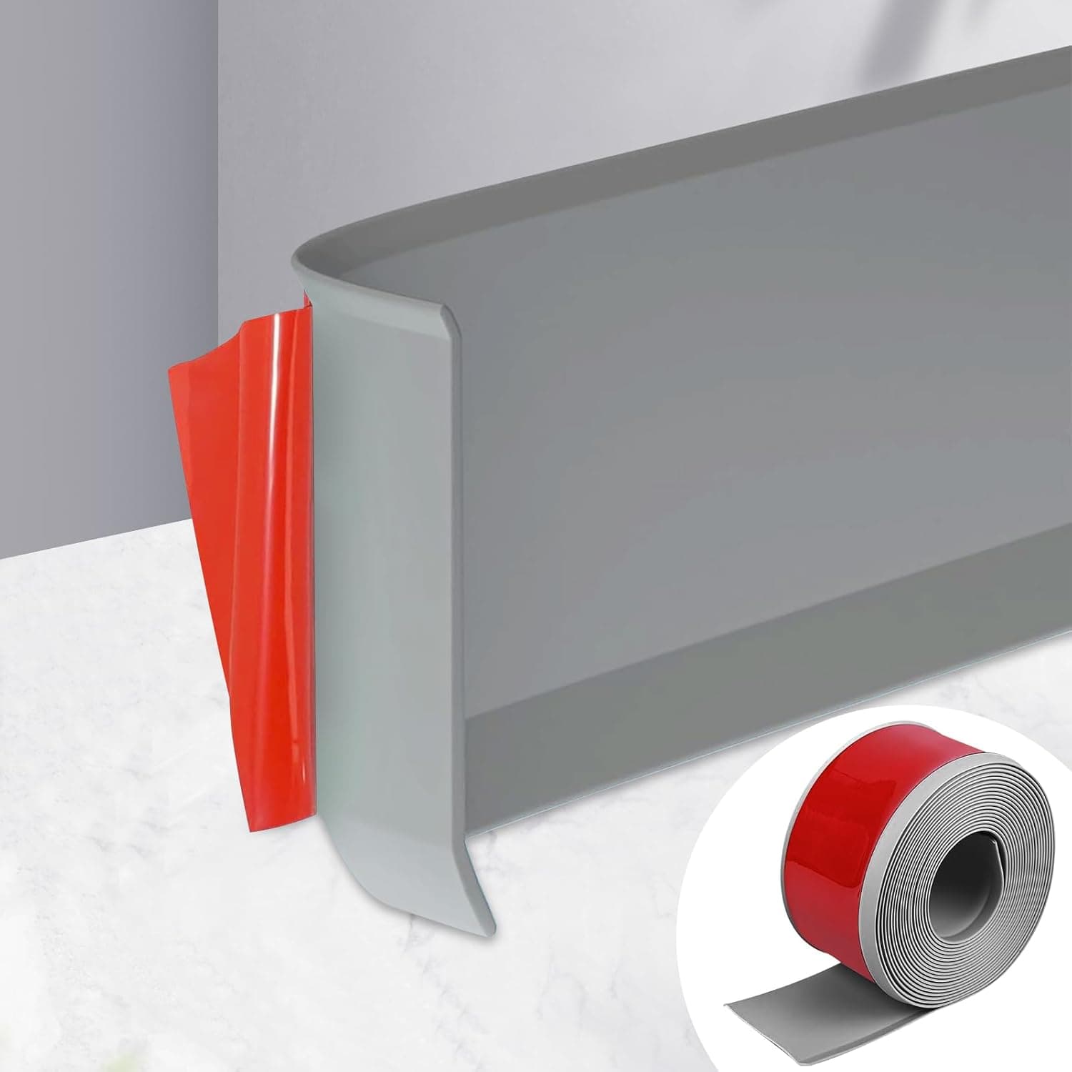 MeYuxg | Rodapé autoadesivo em PVC cinza 10 cm x 5 m para acabamento de pavimentos