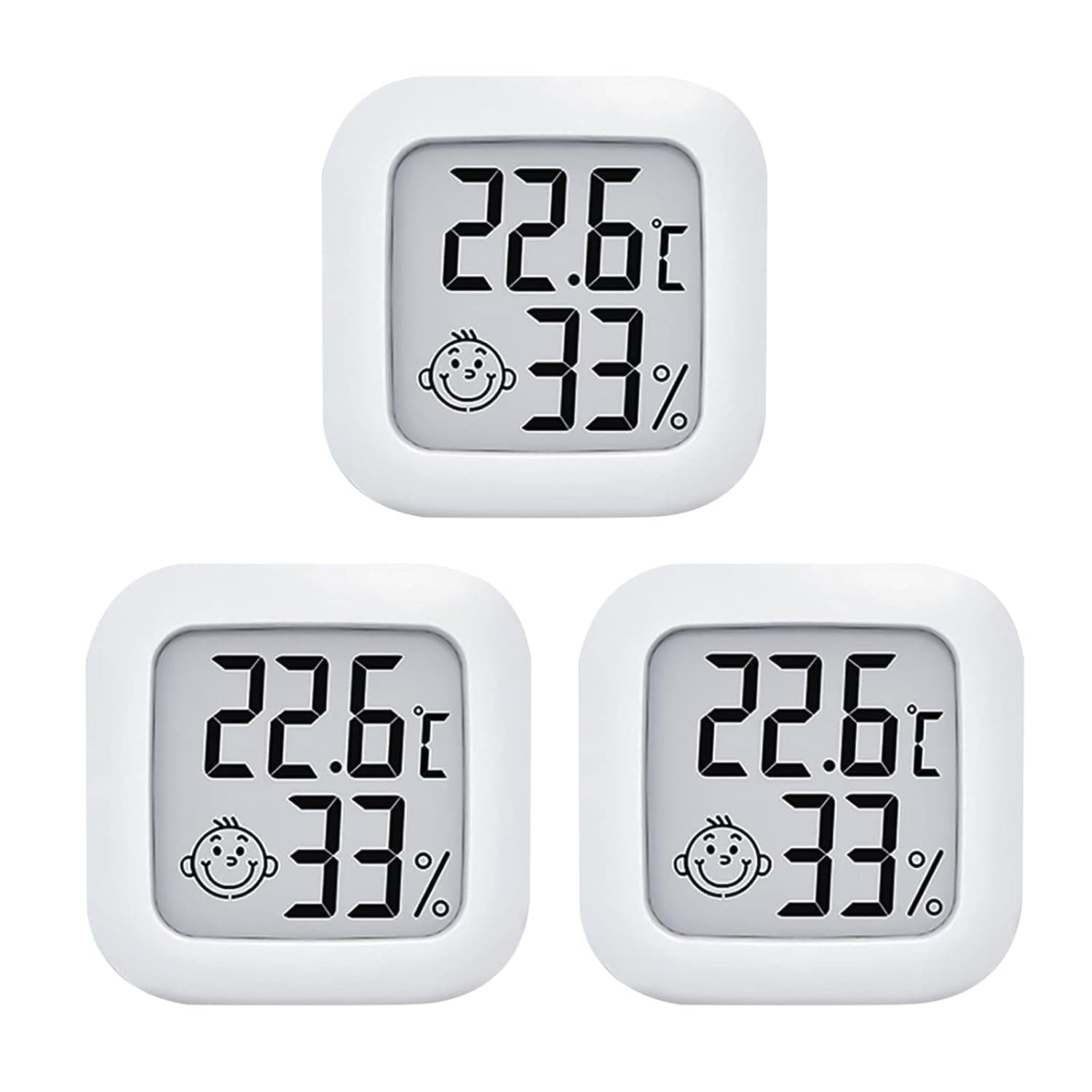 PNGOS Higrómetro termómetro digital casa, 3 peças mini termómetro interior termómetro termómetro temperatura e humidade ambiental com logótipo de conforto para escritório, sala de bebés, estufa