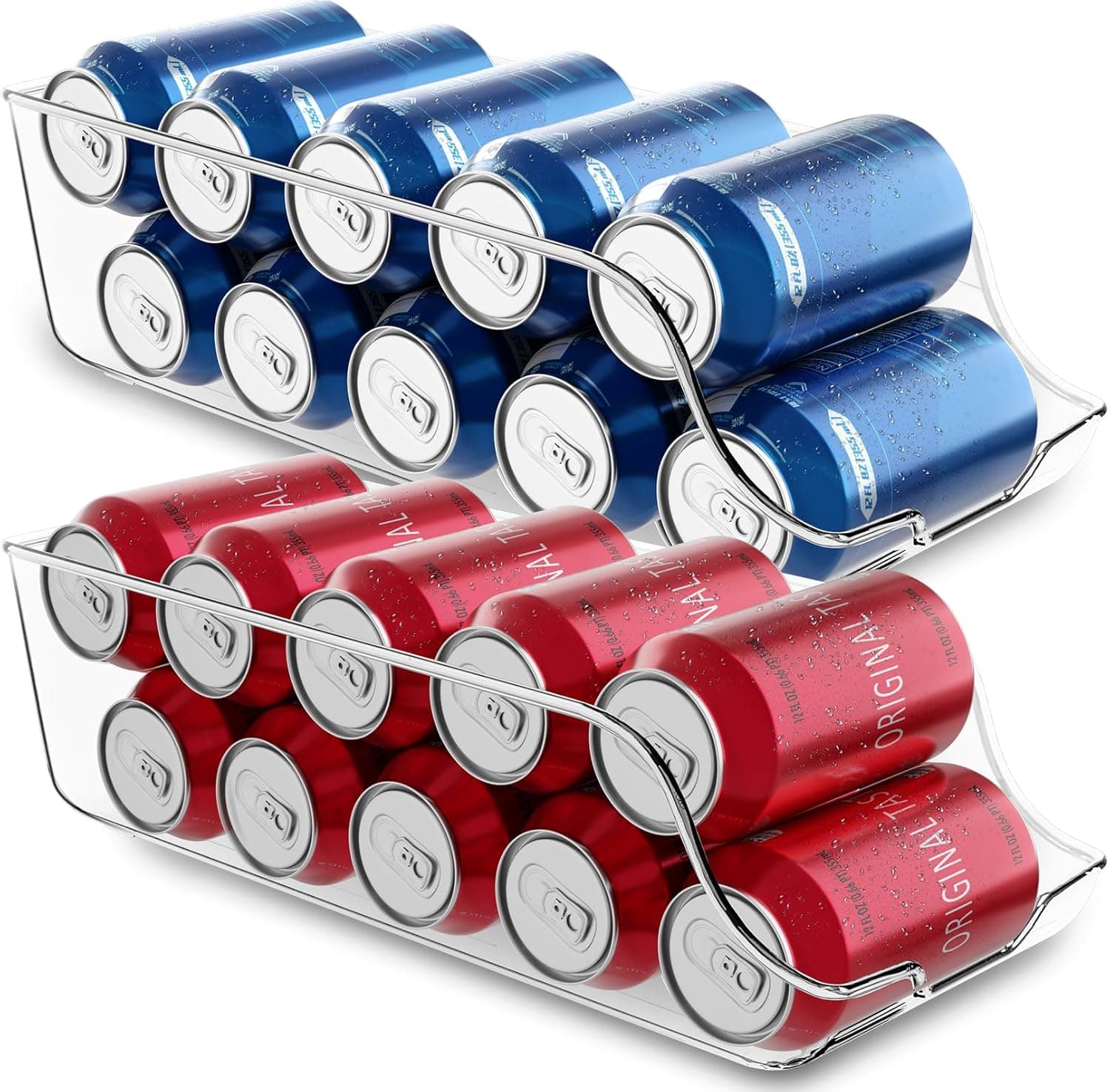 KICHLY Organizador de latas de frigorífico (embalagem de 2) - empilhável e economiza espaço - dispensador de latas de refrigeração para despensa, frigorífico, congelador e lavandaria (claro)