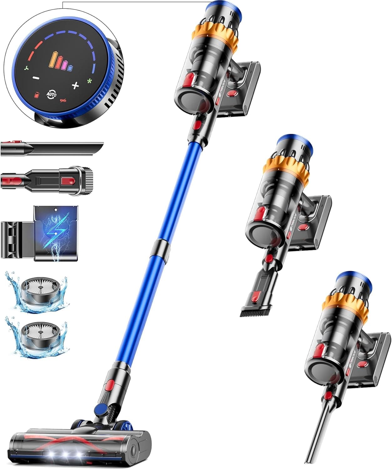 MIBODE Vassoura aspirador sem cabo, 45kPa/550W/70 Mins com ecrã tátil, modo automático e escova anti-emaranhados para chão / tapete / pêlos de animais