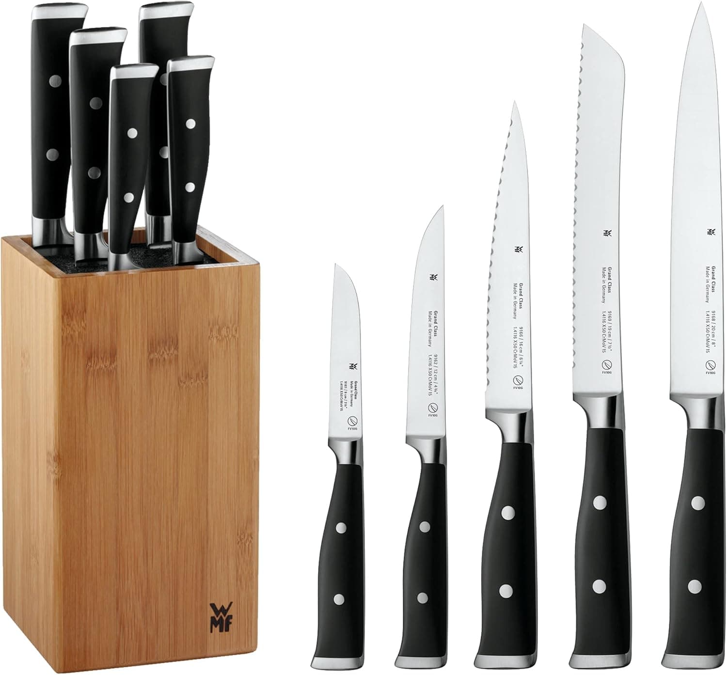 WMF 1891749992 Grand Class Performance Cut - Conjunto de facas de cozinha com bloco organizador (6 peças)