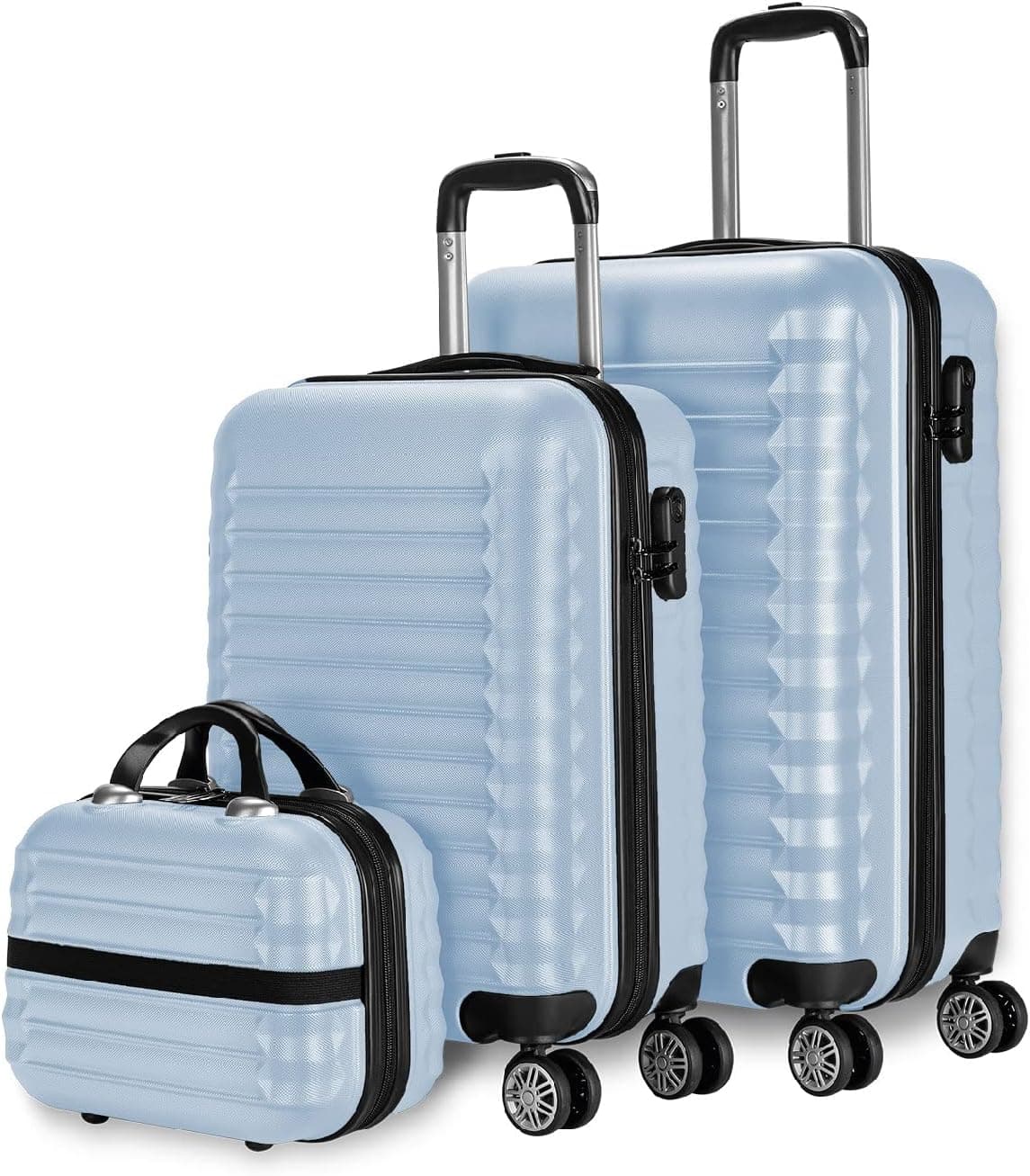 NUMADA Conjunto de malas rígidas 3/4 peças, mala de cabine 53 cm, média 63 cm, grande 75 cm e necessitar. Resistentes, leves e seguros, 4. Azul, Conjunto de malas de viagem ABS Eco Friendly, 4 rodas