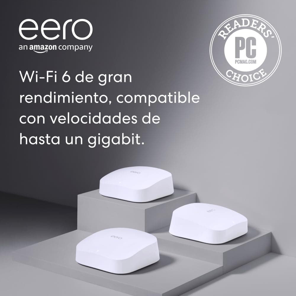 Sistema Wi-Fi 6 Mesh Tri-Banda eero Pro 6 da Amazon – com Hub ZigBee Integrado | Pack de 3 Unidades