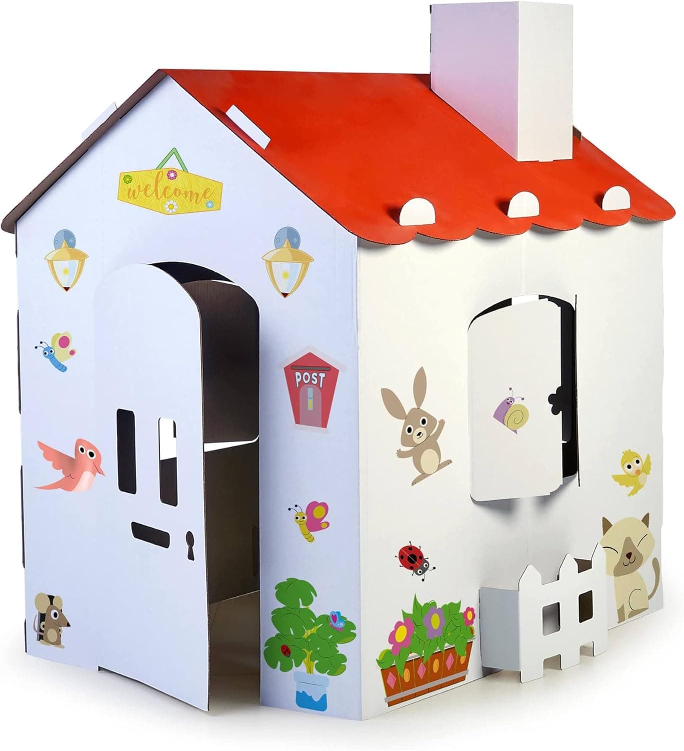 FEBER - Casa de jogos infantis de cartão, tamanho grande, para pintura, colorir e brincar, com autocolantes divertidos, ecohouse, para crianças desde 3 anos, famosa (FEB06000)