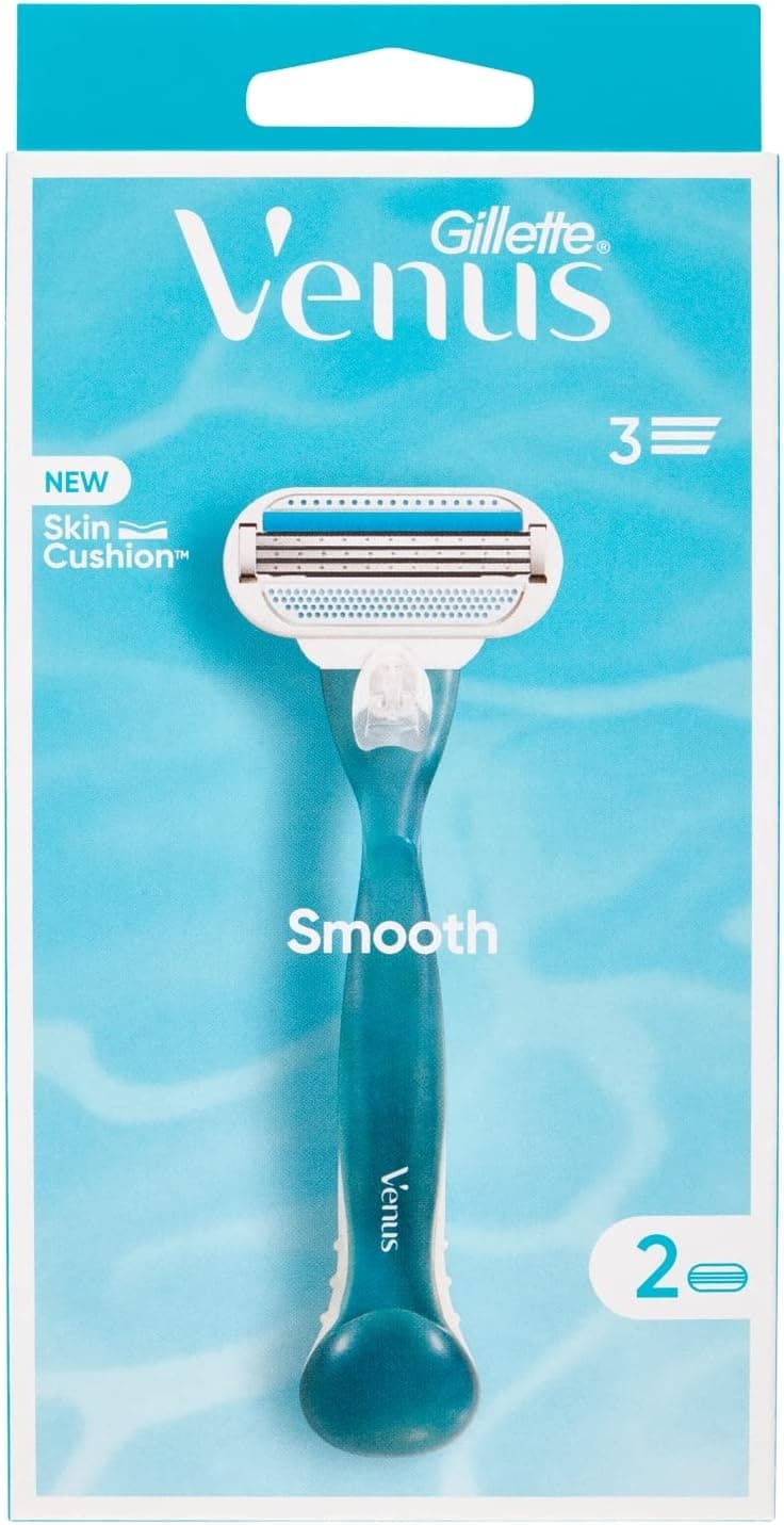 Gillette Venus Smooth, para mulher, 1 manga, 2 peças de reposição de lâminas, 3 folhas que se ajustam às curvas