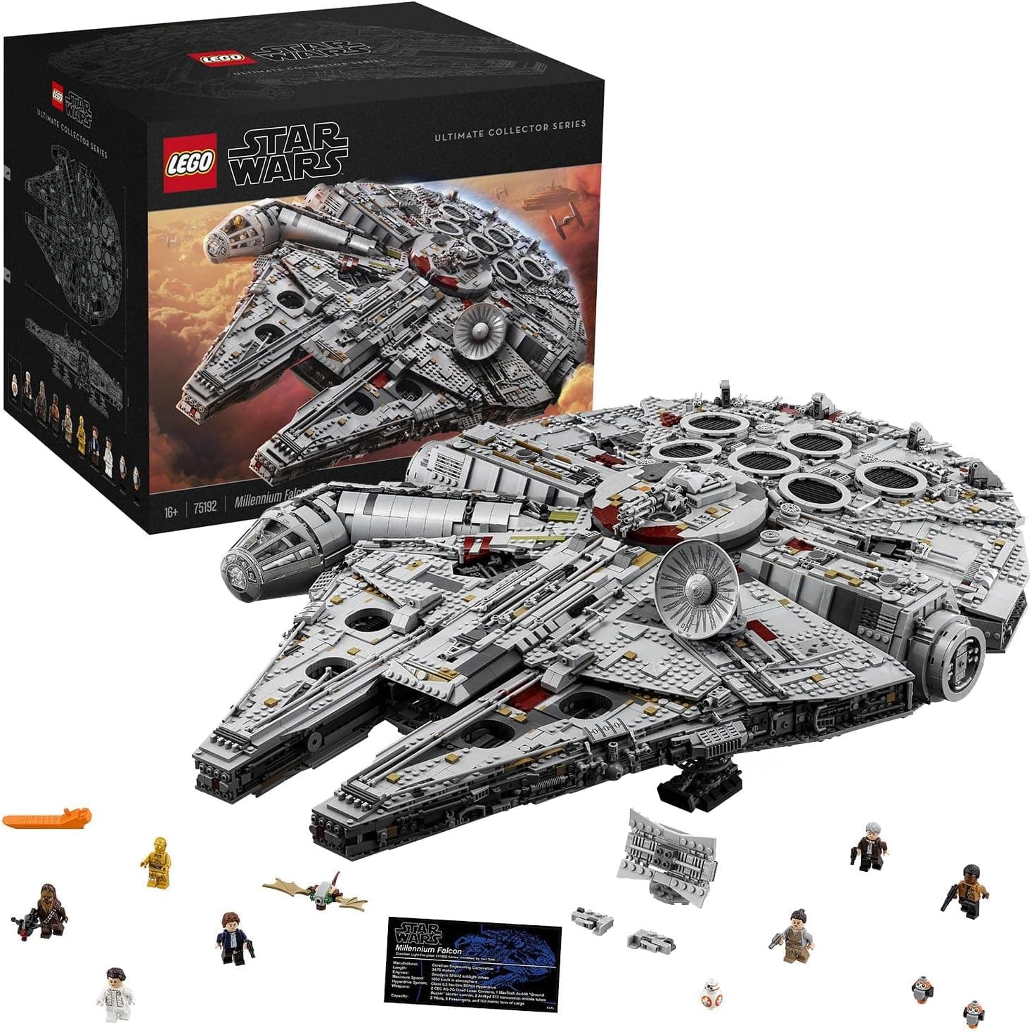 LEGO Star Wars Millennium Falcon, Maquete de construção para adultos da nave estelar de Han só com mini figuras Chewbacca, Leia e C-3PO, presente colecionável para homens, mulheres e fãs 75192