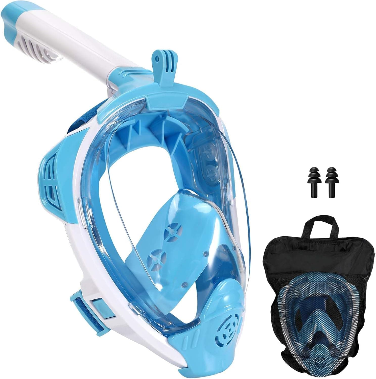 Farerkass Máscara de mergulho para adultos, máscara completa de 180°, máscara de snorkeling, máscara de snorkeling HD, anti-embaciamento, compatível com câmaras de ação, adequada para adolescentes