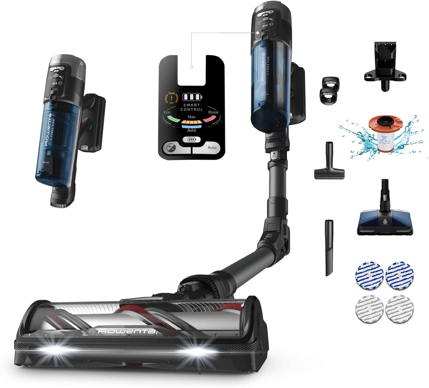 Rowenta X-Force Flex 12.60 Neo Aqua | Vassoura elétrica sem fios com cabeça Aqua, tecnologia Flex e ecrã Smart Control