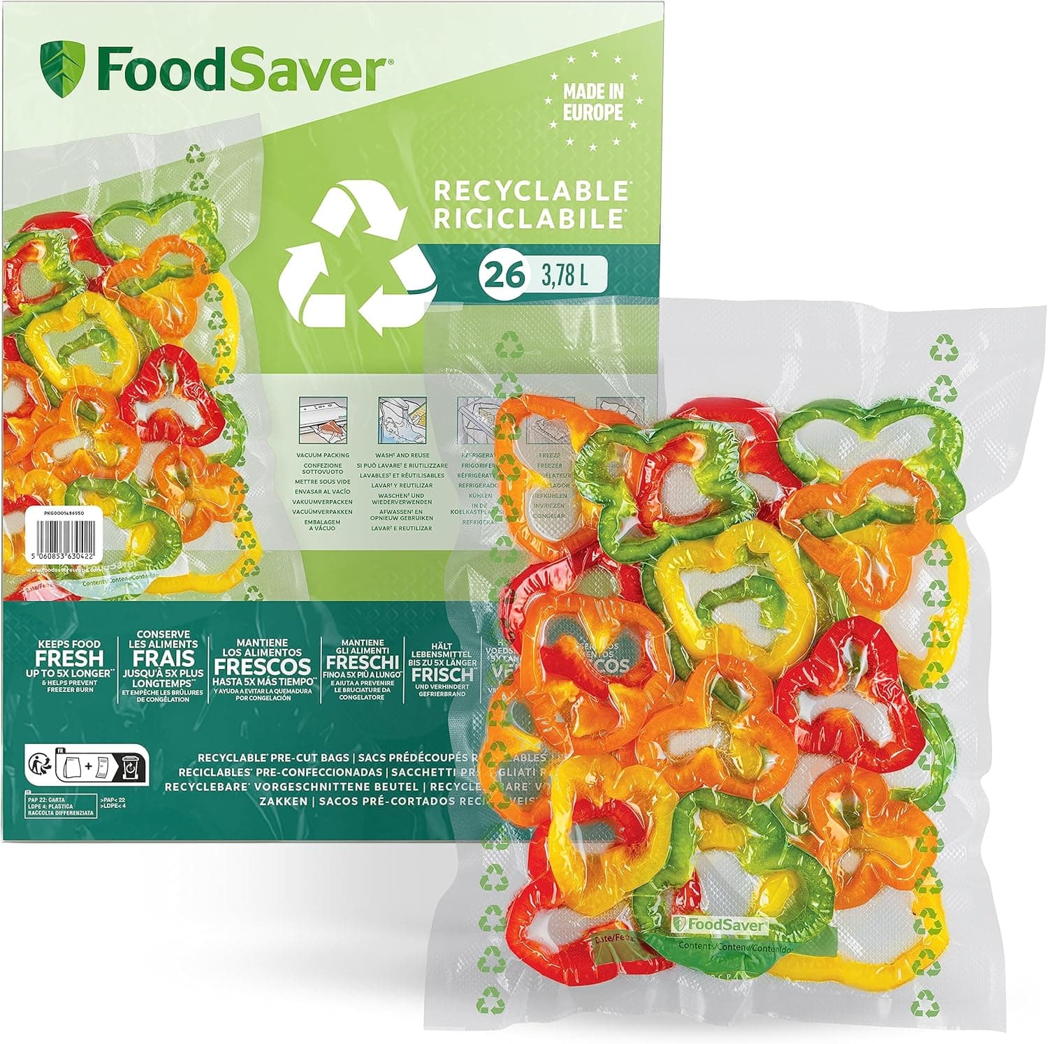 FoodSaver | Conjunto de 26 sacos para vácuo recicláveis e reutilizáveis 3,78 L