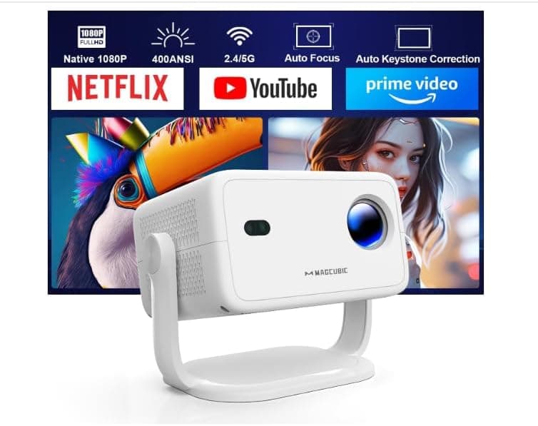 Projetor 4K Android 13 compatível com oficiais várias aplicações de TV, 1080P Projetor portátil nativo com Wifi6 BT5.2, auto-foco automático correção Keystone projetor para cinema em casa