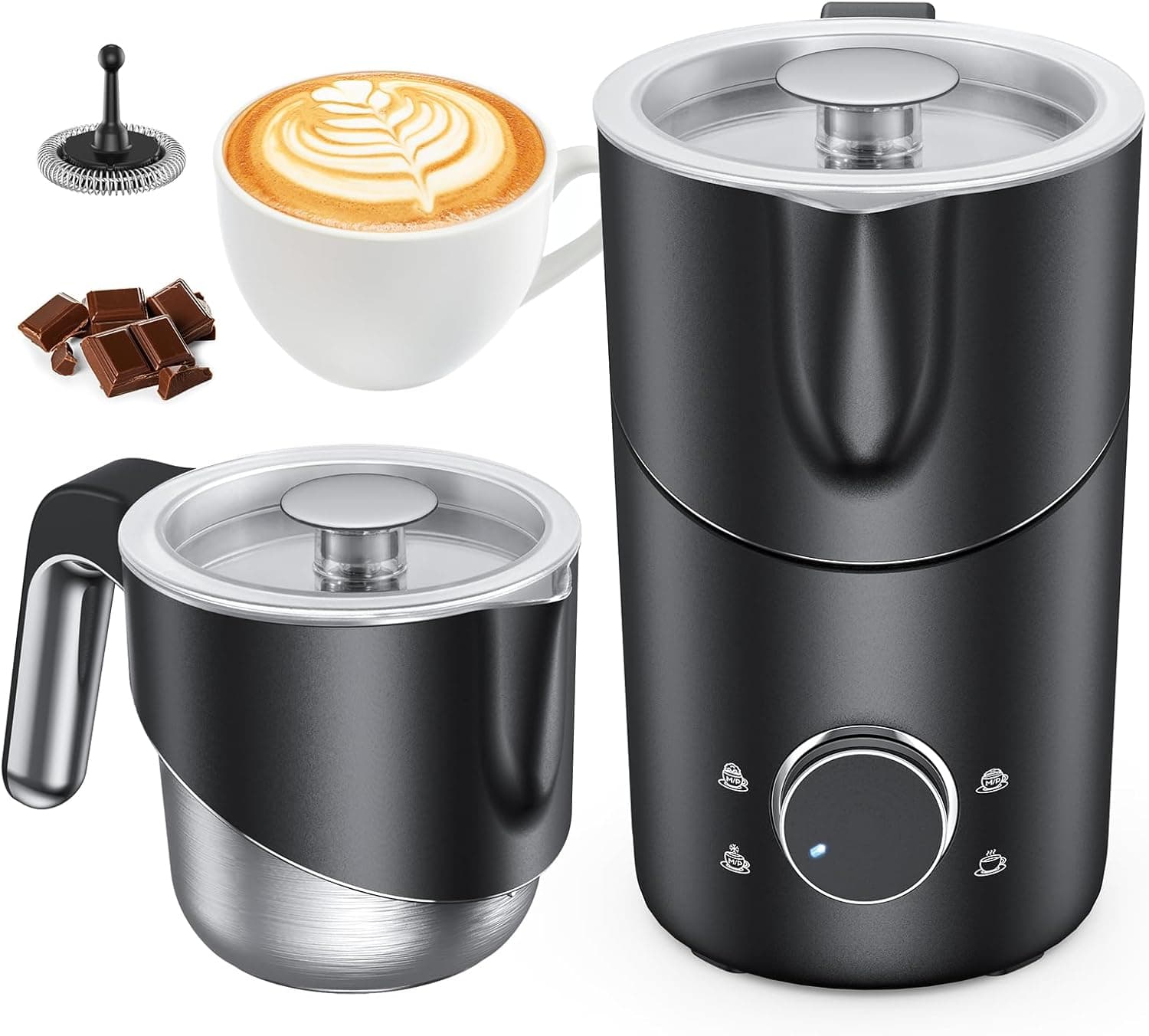 COLDFILL Espumador de leite 8 em 1 - 400 ml aquecedor de leite para café com leite, chocolate quente, capuchino, leite vegetal, espuma quente e fria, máquina de lavar louça, seguro, aço inoxidável,