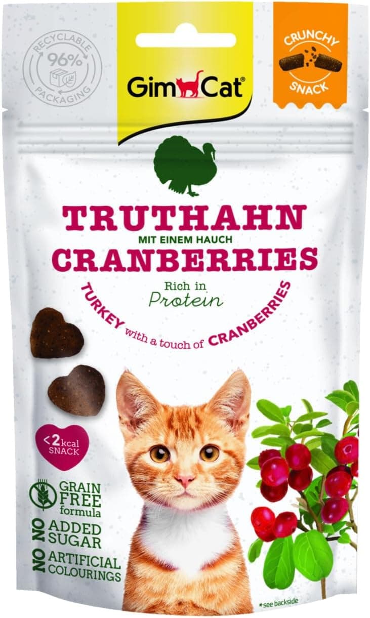 GimCat Snacks crocantes peru com mirtilos - Golosinas para gatos crocantes e ricas em proteínas, 1 bolsa (1 x 50 g)