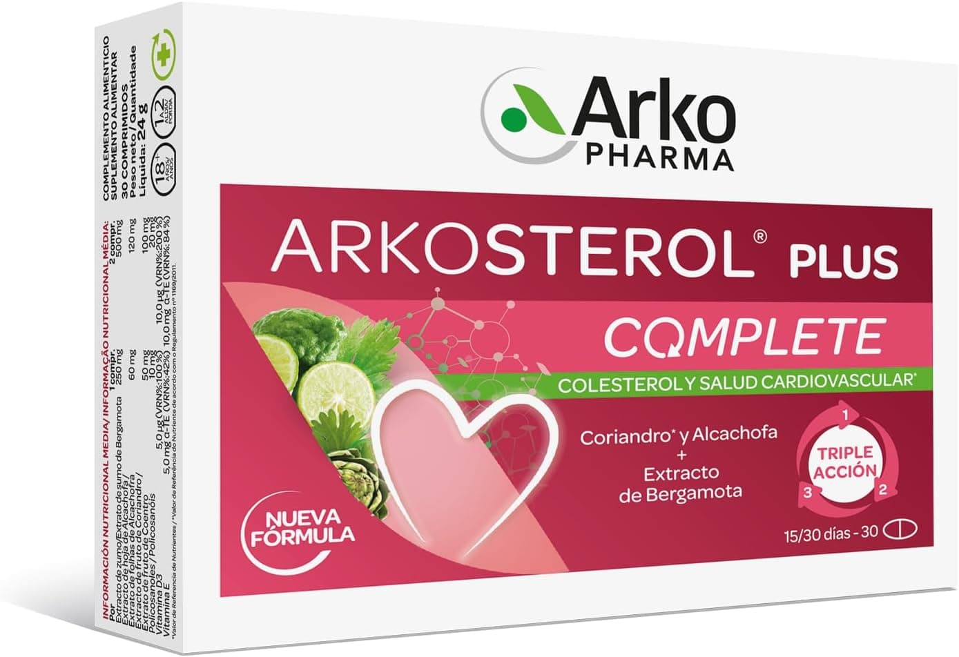 Arkopharma Arkosterol Plus Complete, contribui para manter os níveis normais de colesterol e proteger as células contra danos oxidativos, Coriandro, alcachofra, vitamina E, complemento alimentar