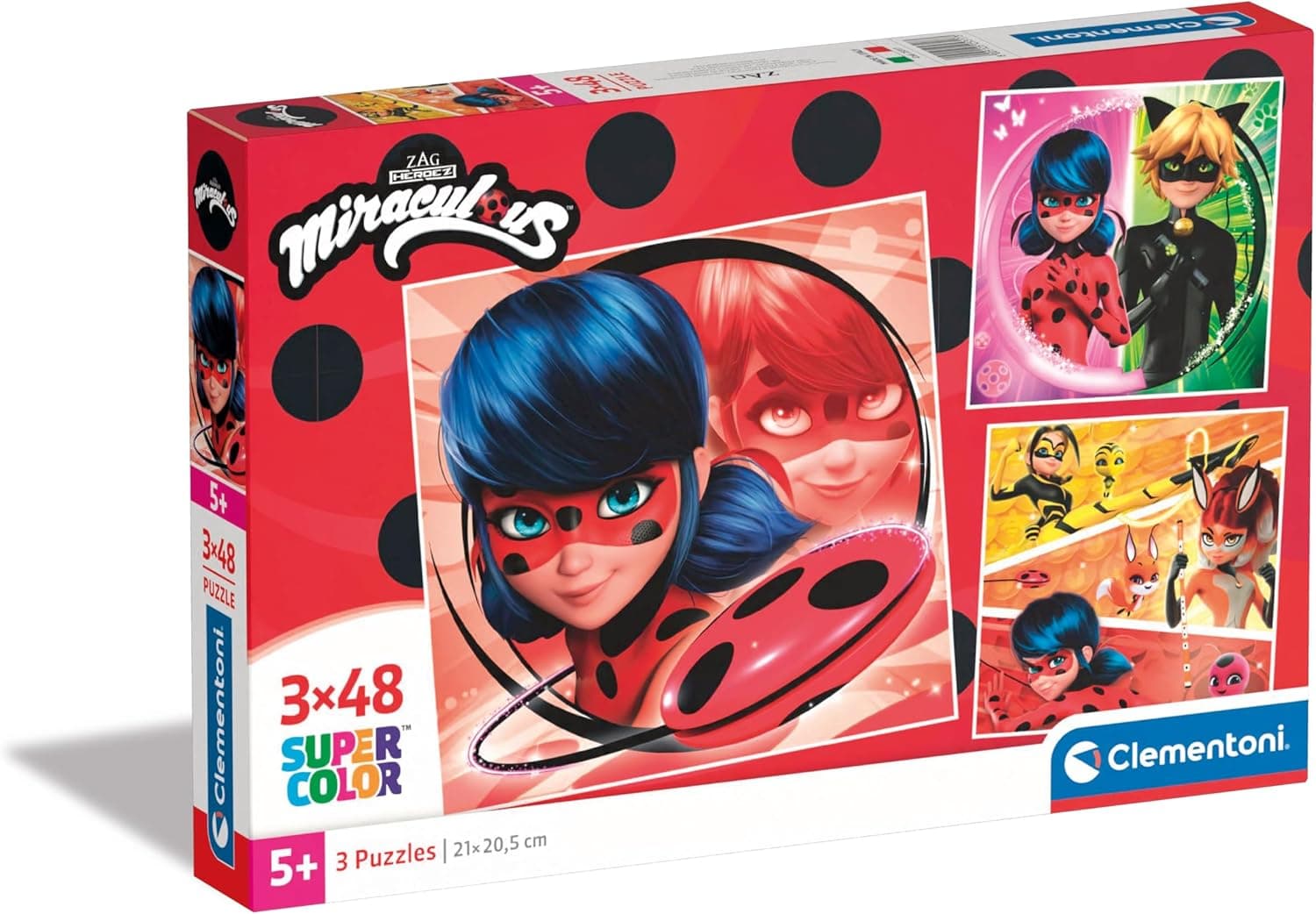 Clementoni Supercolor Miraculous - 3 x 48 (inclui 3 48 peças) - puzzle para crianças de 5 anos, quebra-cabeças de desenhos animados, fabricado na Itália, multicolorido (25317)