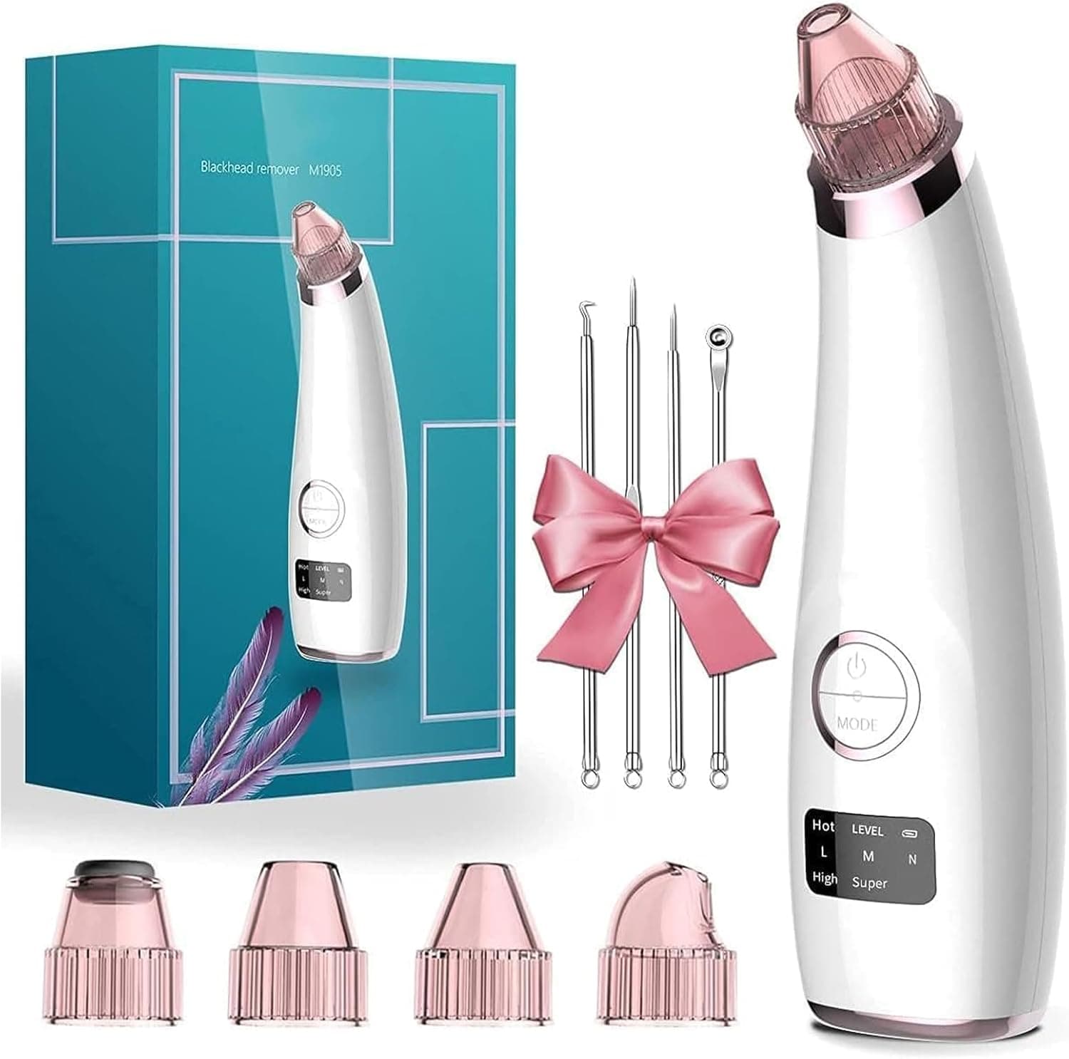 Annmiir Limpador de poros sucção de pontos pretos 5 modos de sucção limpador facial Blackhead Remover extrator pontos pretos USB recarregável com ecrã LED 5 cabeças polidores faciais